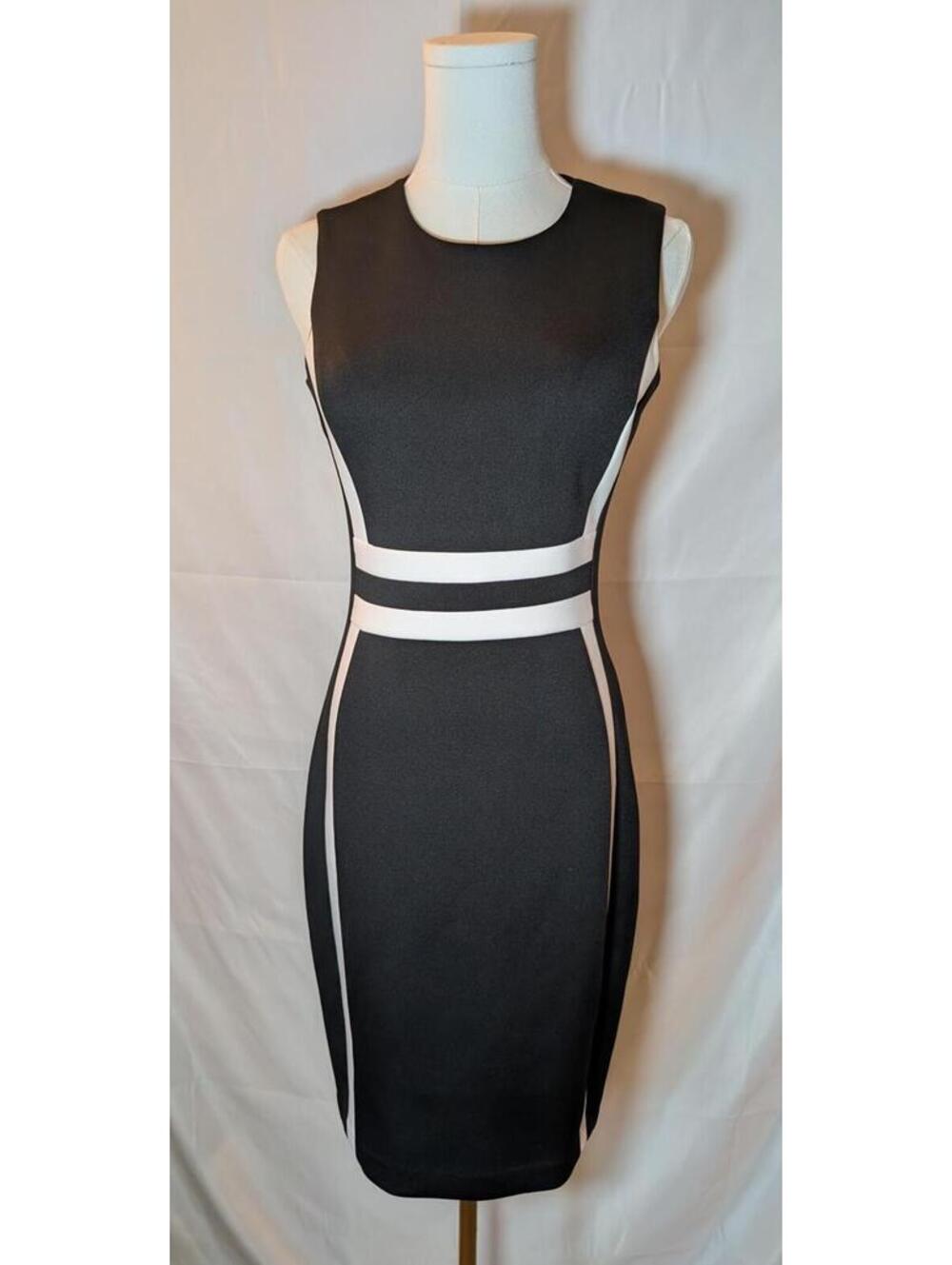 Calvin Klein Black & White Bodycon Dress - Size 2